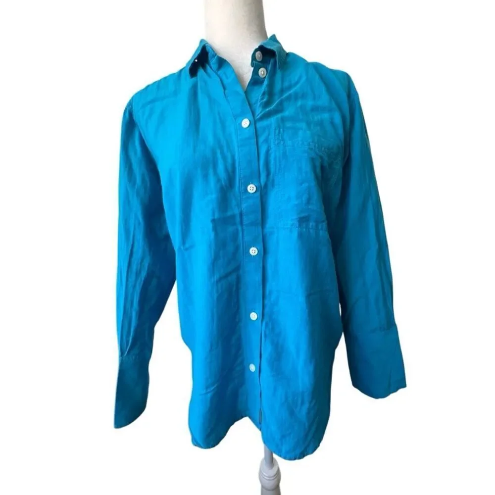 J. Crew Women's Long-Sleeve Button-Down Blue Blouse Boyfriend Cut SZ  2